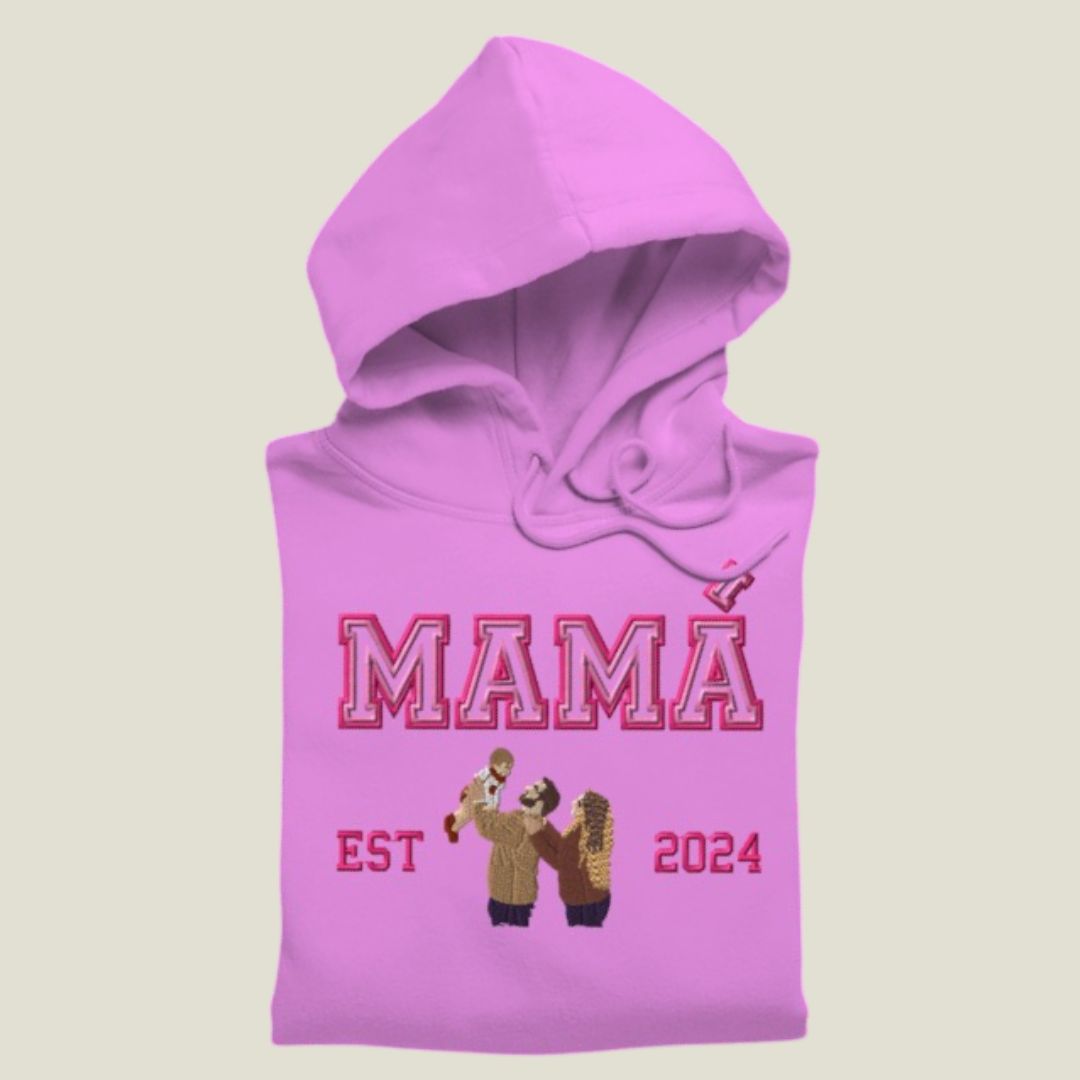 Sudadera Capucha Papá Mamá Retrato con nombre y fecha
