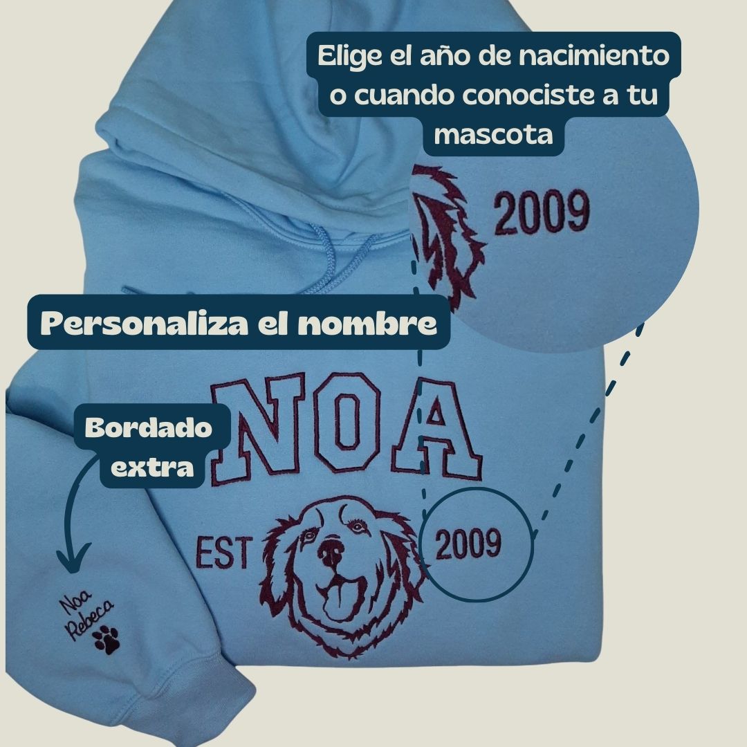 Sudadera capucha Mascota Personalizado nombre y fecha